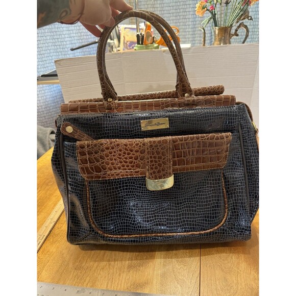 samantha brown Handbags - Samantha Brown Dowel Travel Bag Croc Embossed BLUE Brown Weekender Carry On
